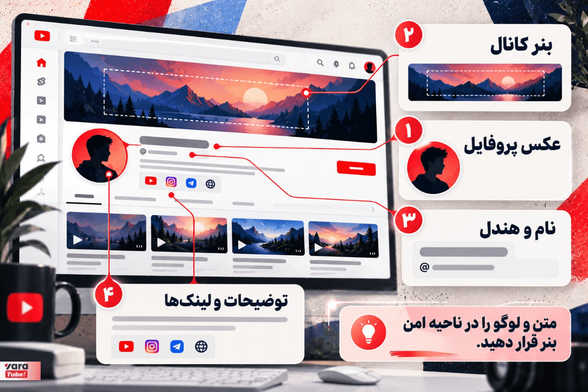 تنظیمات اولیه کانال یوتیوب شامل بنر کانال، عکس پروفایایل و ... است